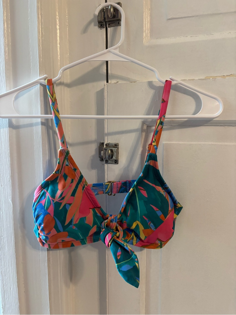 Xhilaration Teal, Pink and Orange Tropical Tie-Front Bikini Top